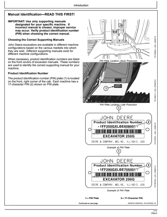 JOHN DEERE 250GLC AND 290GLC EXCAVATOR OPERATOR MANUAL OMT289049
