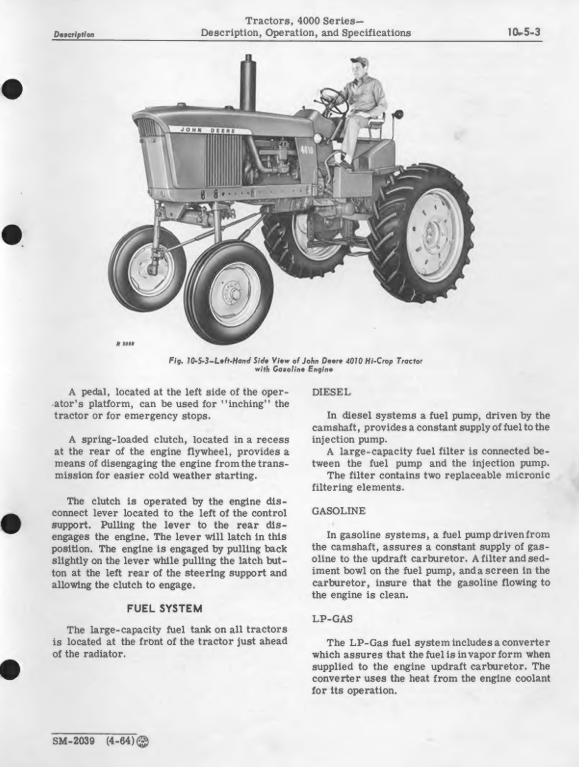 JOHN DEERE 4010, 4020 TRACTOR SERVICE MANUAL SM2039