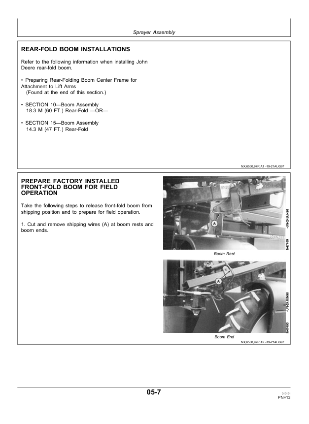 JOHN DEERE 6500, 6600 SELF PROPELLED SPRAYER PRE DELIVERY INSTRUCTION MANUAL PDIN200553