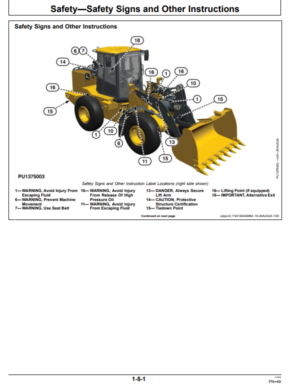 JOHN DEERE 524 P 4WD LOADER OPERATOR MANUAL OMT505719X019