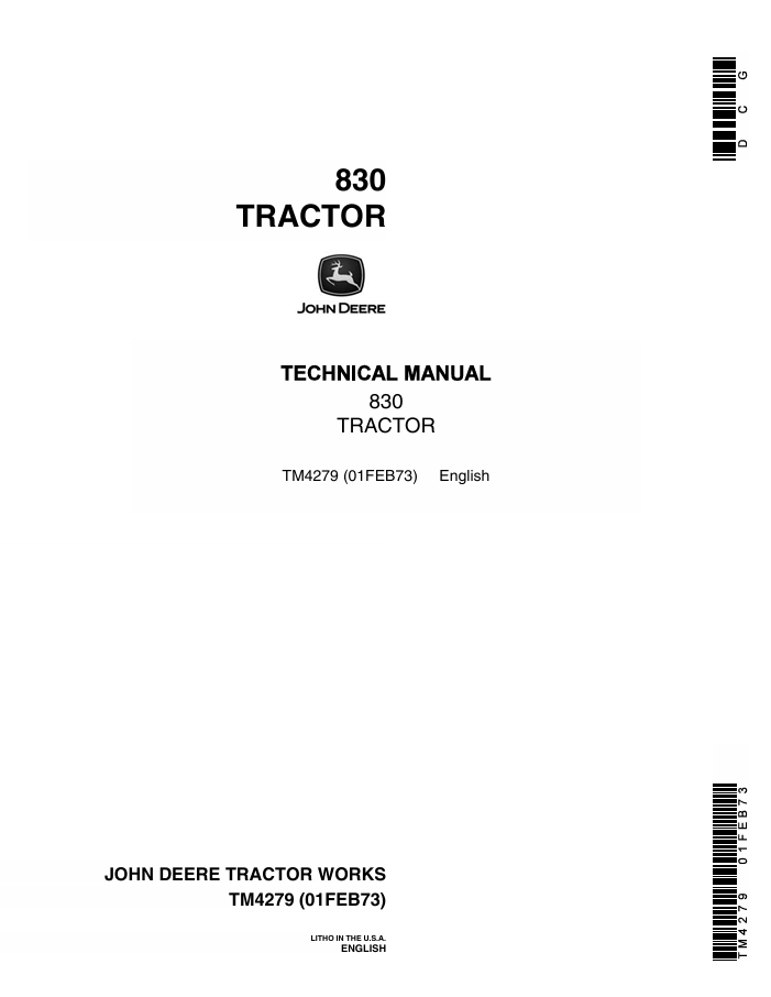 JOHN DEERE 830 TRACTOR TECHNICAL MANUAL TM4279