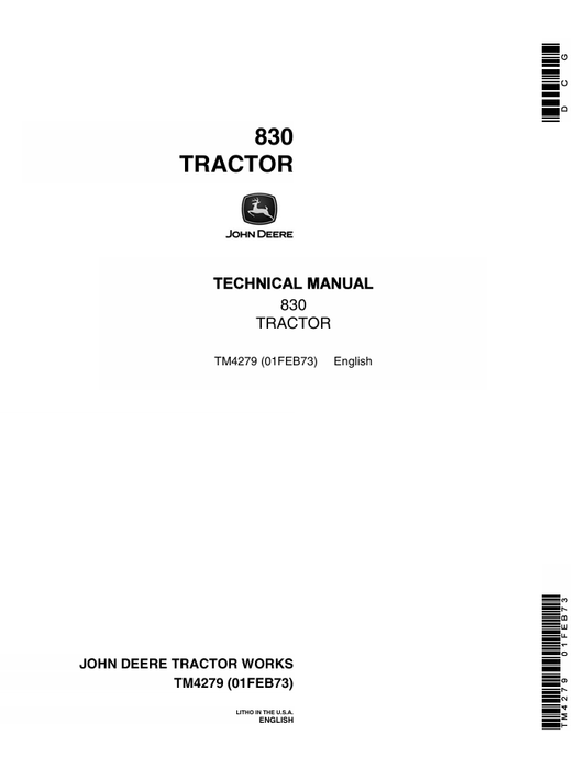 JOHN DEERE 830 TRACTOR TECHNICAL MANUAL TM4279