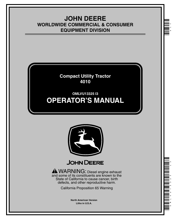 JOHN DEERE 4010 COMPACT UTILITY TRACTOR OPERATOR MANUAL OMLVU13325