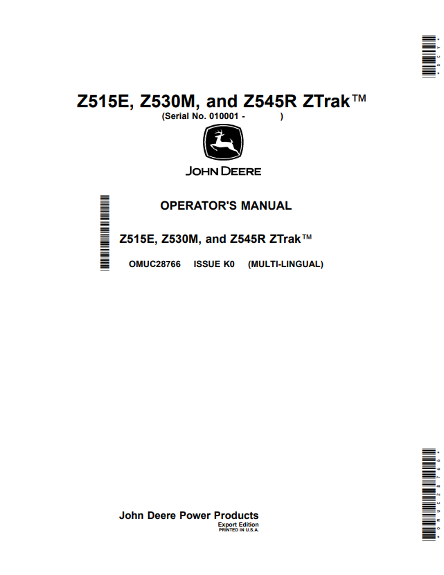 JOHN DEERE Z515E, Z530M, AND Z545R ZTRAK™ OPERATOR MANUAL OMUC28766