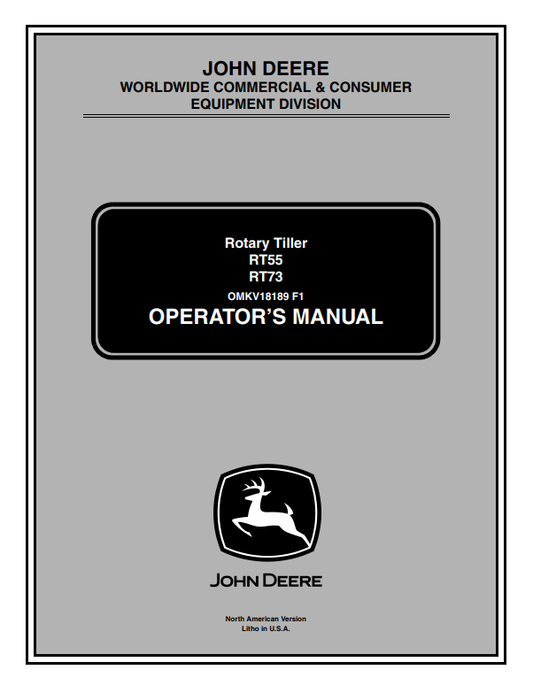 JOHN DEERE ROTARY TILLER RT55, RT73 OPERATOR MANUAL OMKV18189