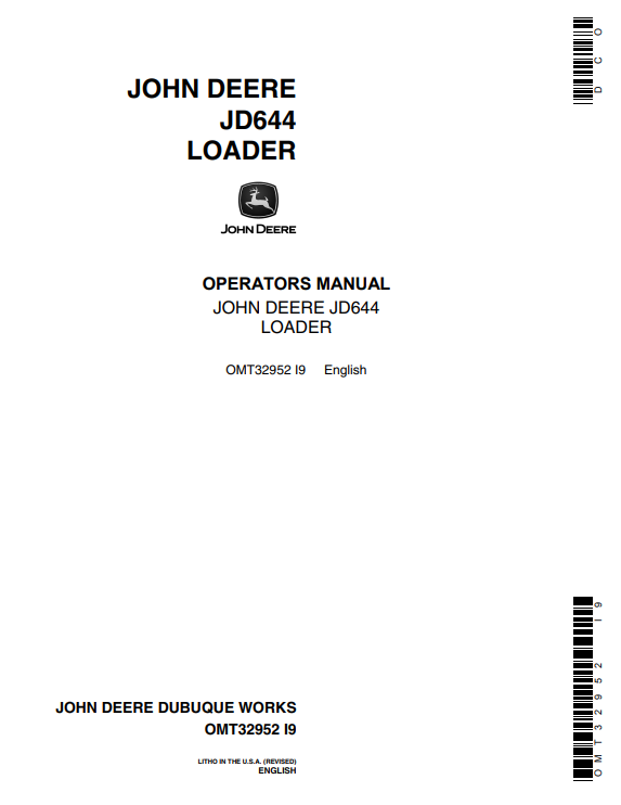 JOHN DEERE JD644 LOADER OPERATOR MANUAL OMT32952