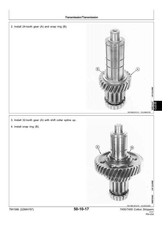 JOHN DEERE 7450 AND 7455 COTTON STRIPPER TECHNICAL MANUAL TM1586