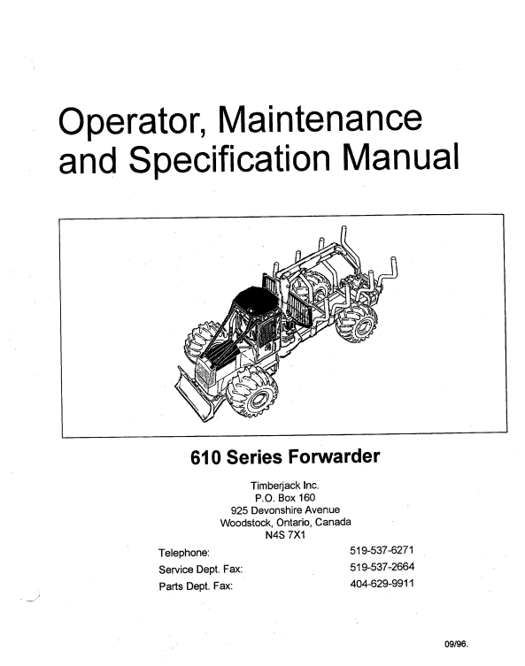 JOHN DEERE TIMBERJACK 610 FORWARDER OPERATOR MANUAL F282852