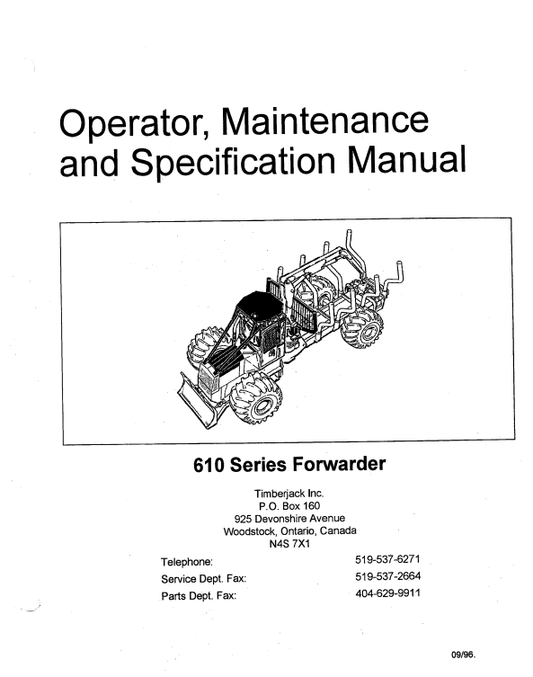 JOHN DEERE TIMBERJACK 610 FORWARDER OPERATOR MANUAL F282852