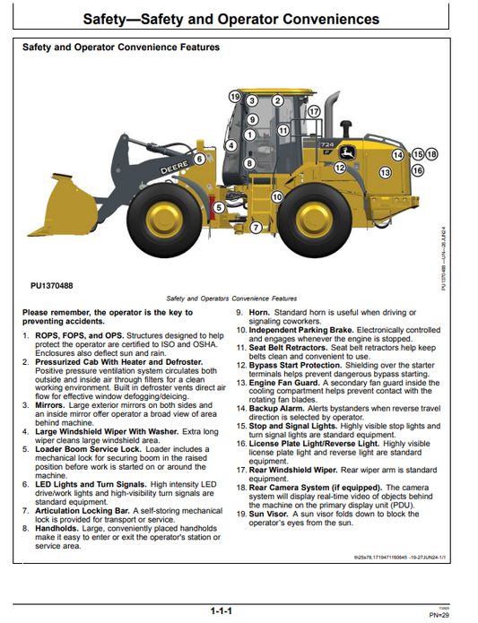 JOHN DEERE 724 P 4WD LOADER OPERATOR MANUAL OMT505723X019