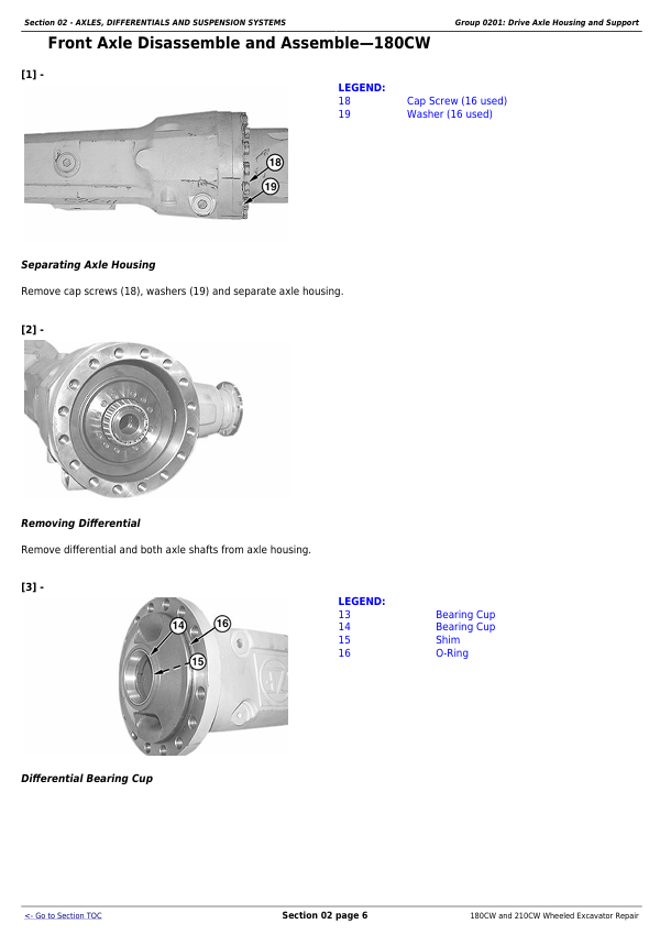 JOHN DEERE 180CW, 210CW WHEELED EXCAVATOR REPAIR TECHNICAL MANUAL TM2287