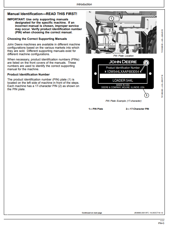 JOHN DEERE 544L 4WD LOADER OPERATOR MANUAL OMT406388X19