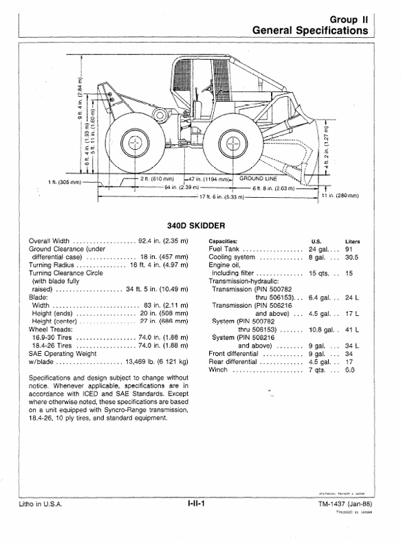 JOHN DEERE 340D, 440D SKIDDER, 448D GRAPPLE SKIDDER TECHNICAL MANUAL TM1437