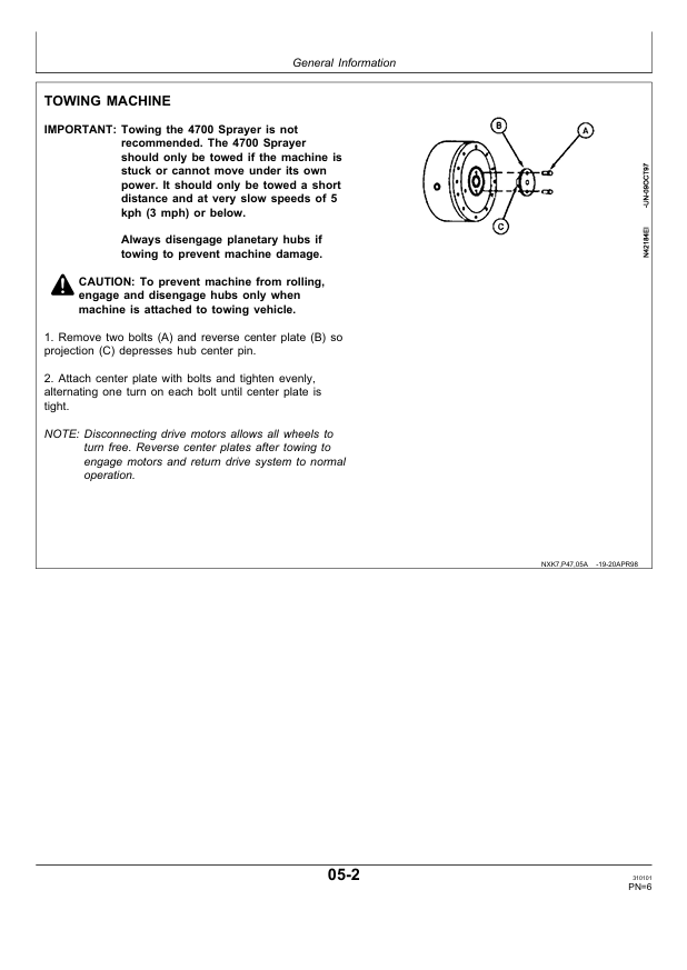 JOHN DEERE 4700 SELF PROPELLED SPRAYER PRE DELIVERY INSTRUCTION MANUAL PDIN200686