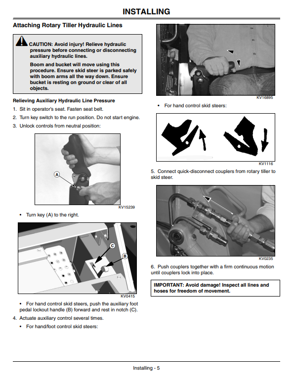 JOHN DEERE ROTARY TILLER RT55, RT73 OPERATOR MANUAL OMKV18189