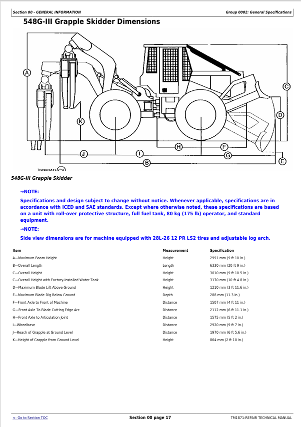 JOHN DEERE 540G-III, 640G-III, 548G-III, 648G-III, 748G-III SKIDDER REPAIR TECHNICAL MANUAL TM1871