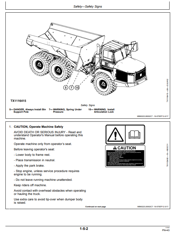 JOHN DEERE 370E, 410E AND 460E ARTICULATED DUMP TRUCK OPERATOR MANUAL OMT331714X19