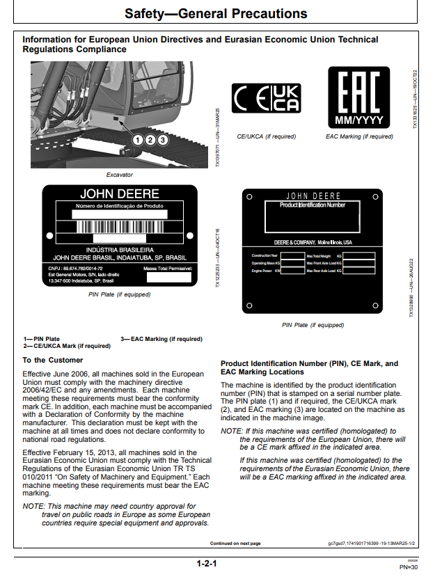 JOHN DEERE 250 P EXCAVATOR OPERATOR MANUAL OMT499742X019