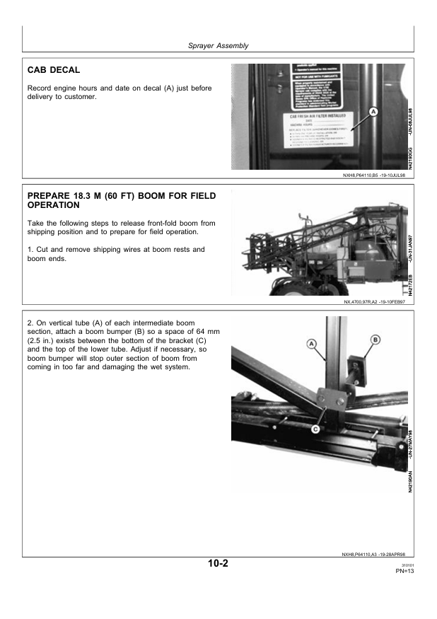 JOHN DEERE 4700 SELF PROPELLED SPRAYER PRE DELIVERY INSTRUCTION MANUAL PDIN200686
