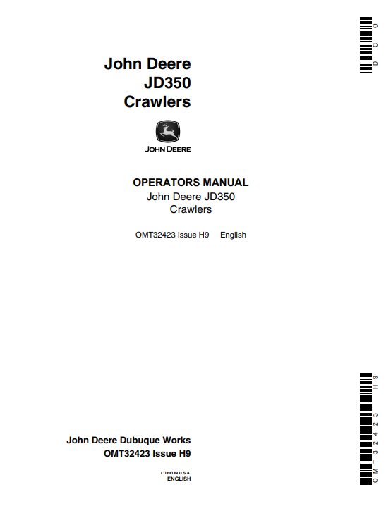 JOHN DEERE JD350 CRAWLER OPERATOR MANUAL OMT32423