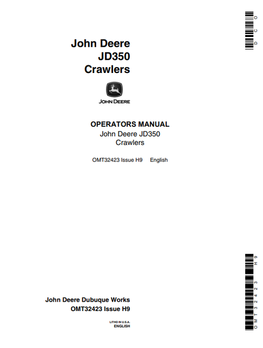 JOHN DEERE JD350 CRAWLER OPERATOR MANUAL OMT32423