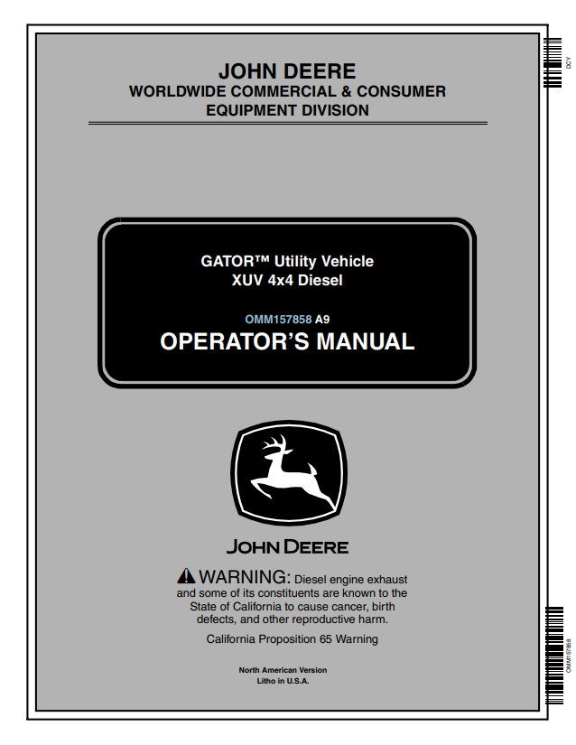 JOHN DEERE GATOR™ UTILITY VEHICLE XUV 4X4 DIESEL OPERATOR MANUAL OMM157858