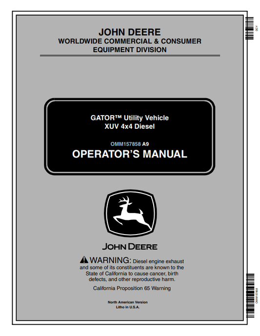 JOHN DEERE GATOR™ UTILITY VEHICLE XUV 4X4 DIESEL OPERATOR MANUAL OMM157858