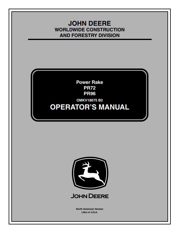 JOHN DEERE ROTARY TILLER RT55, RT73 OPERATOR MANUAL OMKV18675