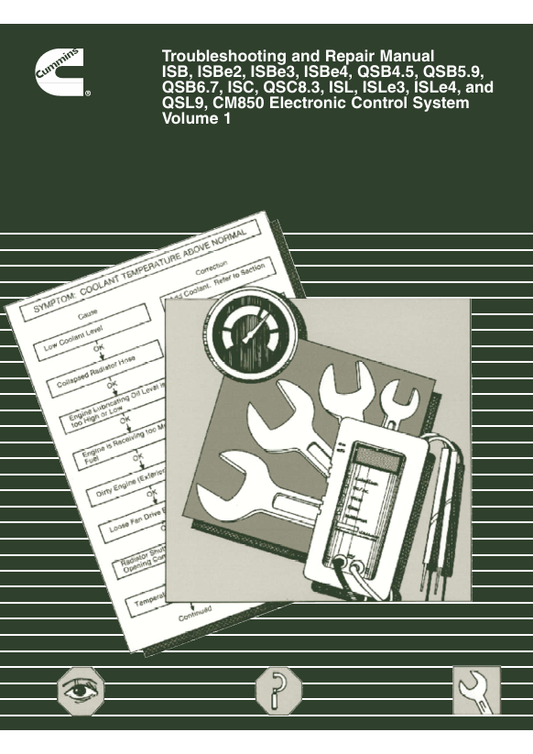 JOHN DEERE CUMMIN ENGINE ISB, ISBE2, ESBE3, ESBE4, QSB, QSC, QSL, ISC, ISLE 4021416-VOL1 REPAIR MANUAL