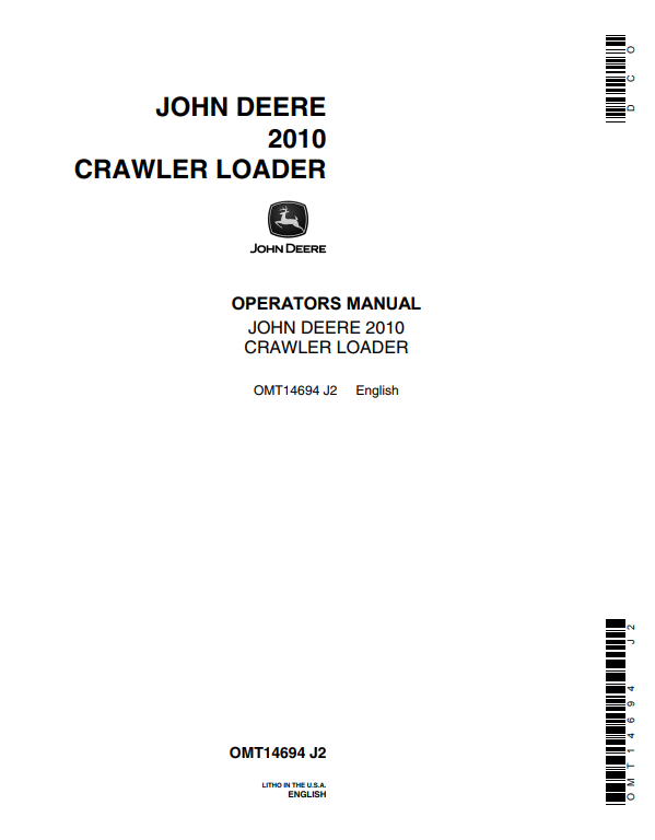 JOHN DEERE 2010 CRAWLER LOADER OPERATOR MANUAL OMT14694