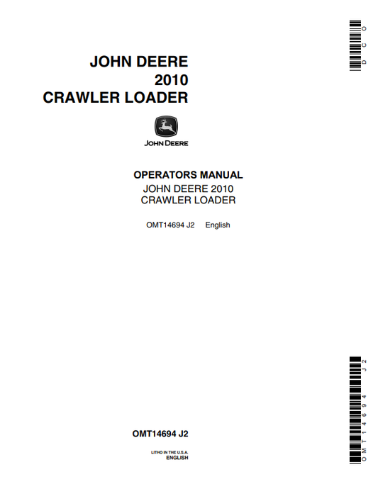 JOHN DEERE 2010 CRAWLER LOADER OPERATOR MANUAL OMT14694