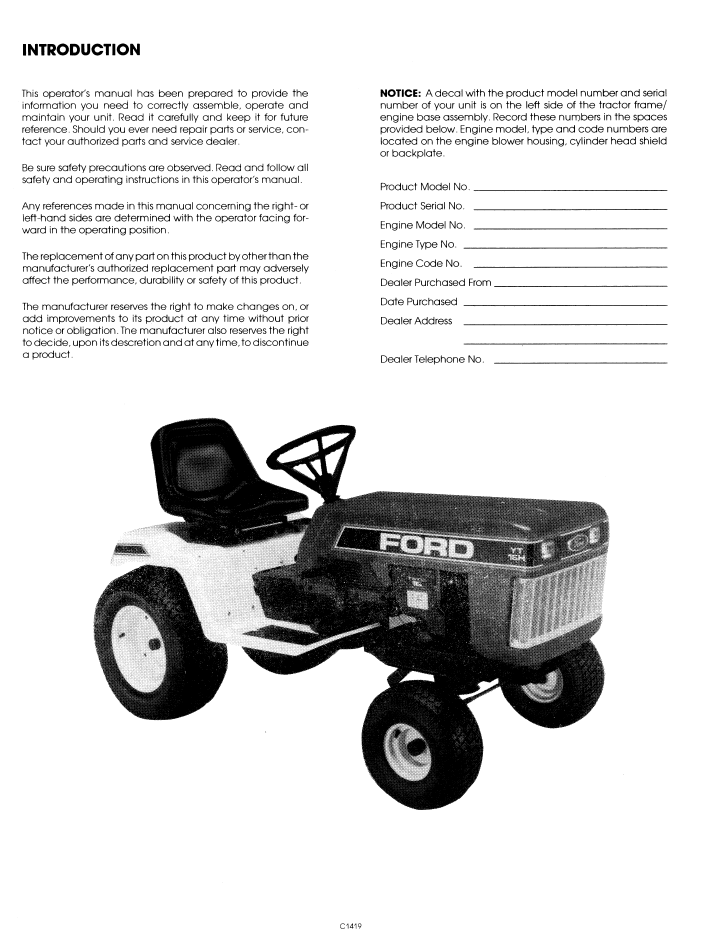 NEW HOLLAND FORD YT 16H YARD TRACTOR OPERATOR MANUAL 42001615 PDF