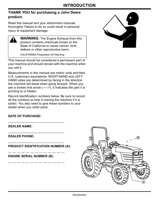 JOHN DEERE 4500 , 4600 COMPACT UTILITY TRACTOR OPERATOR MANUAL OMM135715