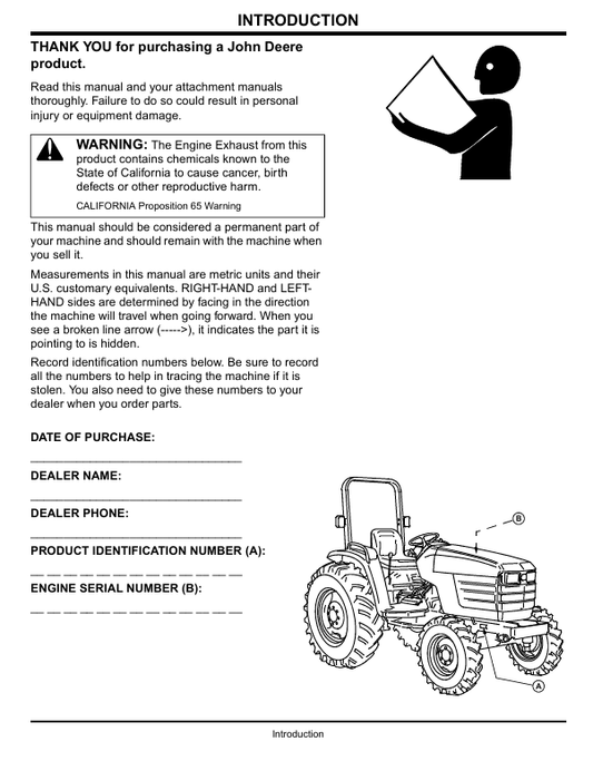 JOHN DEERE 4500 , 4600 COMPACT UTILITY TRACTOR OPERATOR MANUAL OMM135715
