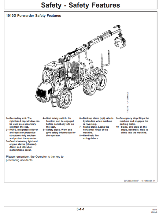 JOHN DEERE 1010D FORWARDER OPERATOR MANUAL OMF069353