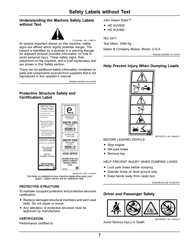 JOHN DEERE XUV865M, XUV865R GATOR™ UTILITY VEHICLES OPERATOR MANUAL OMUC22945