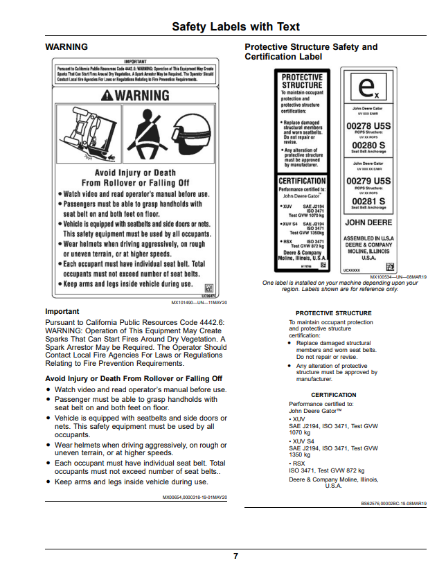 JOHN DEERE XUV590E, XUV590M, XUV590E S4, XUV590M S4 GATOR™ UTILITY VEHICLES OPERATOR MANUAL OMUC25929