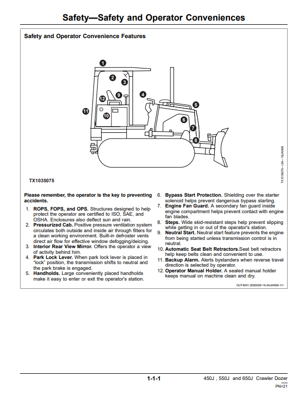JOHN DEERE 450J, 550J AND 650J CRAWLER DOZER OPERATOR MANUAL OMT227285