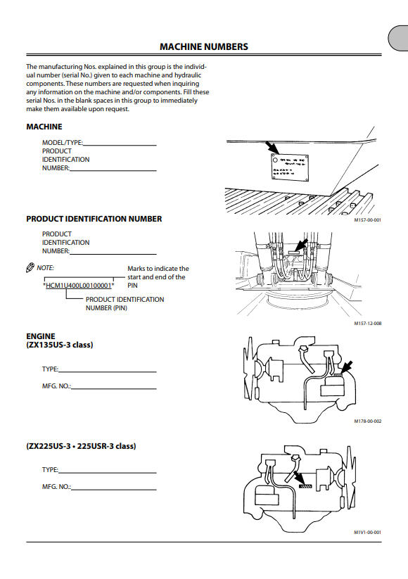 HITACHI ZAXIS 135US-3 CLASS, 225US-3 CLASS, 225USR-3 CLASS HYDRAULIC EXCAVATOR OPERATOR MANUAL EM1U422