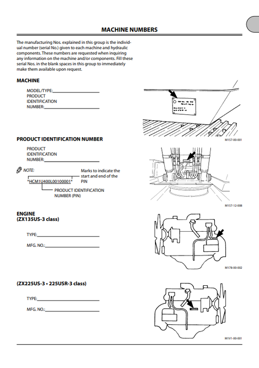 HITACHI ZAXIS 135US-3 CLASS, 225US-3 CLASS, 225USR-3 CLASS HYDRAULIC EXCAVATOR OPERATOR MANUAL EM1U422