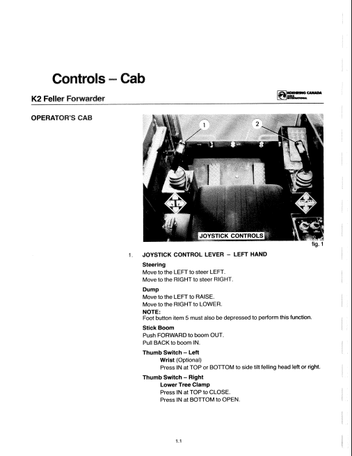 JOHN DEERE K2FF FELLER FORWARDER OPERATOR MANUAL 214-1601-1