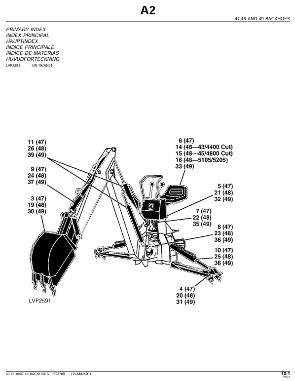 JOHN DEERE 47, 48 AND 49 BACKHOE FOR COMPACT UTILITY TRACTOR PARTS CATALOGUE MANUAL PC2709