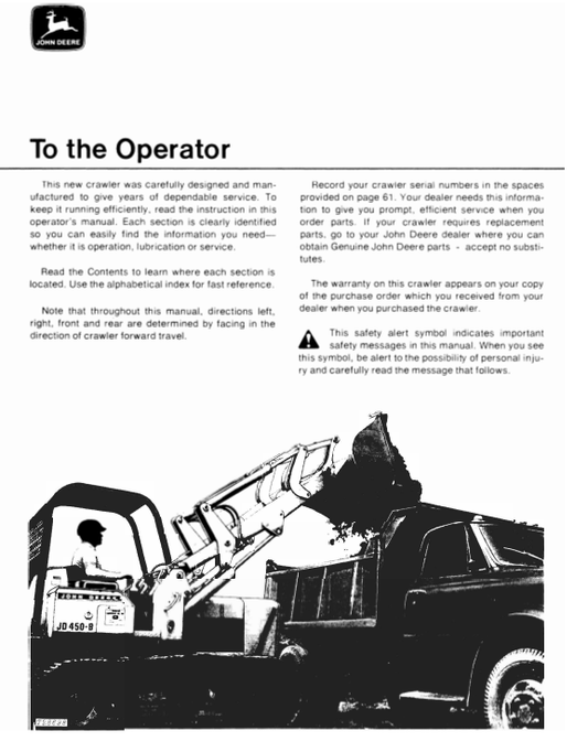JOHN DEERE 450-B CRAWLER OPERATOR MANUAL OMT40817