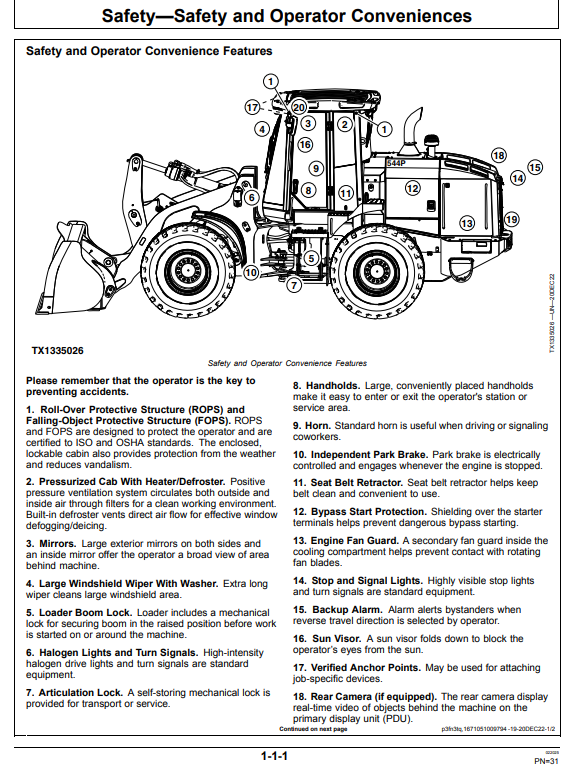 JOHN DEERE 544 P 4WD LOADER OPERATOR MANUAL OMT483918X019