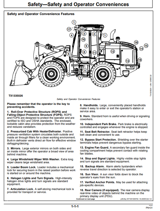JOHN DEERE 544 P 4WD LOADER OPERATOR MANUAL OMT483918X019