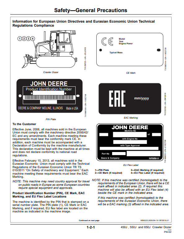 JOHN DEERE 450J, 550J AND 650J CRAWLER DOZER OPERATOR MANUAL OMT227285