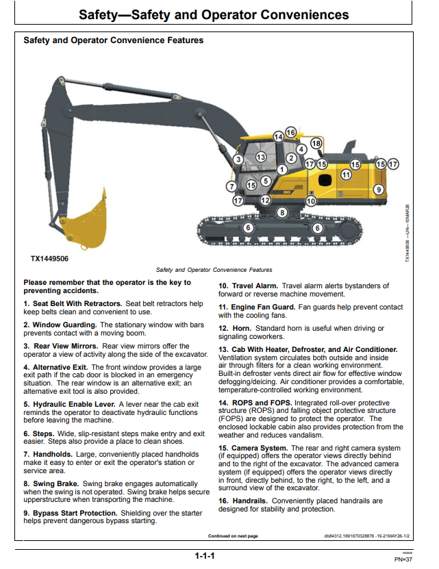 JOHN DEERE 210 P, 230 P, AND 260 P EXCAVATOR OPERATOR MANUAL OMT524610X019