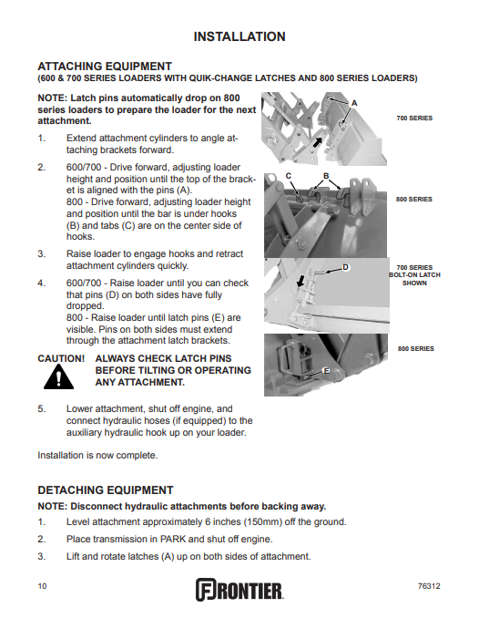 JOHN DEERE AB16, AB17, AE11, AF11, AF12, AG10, AH11, AS10, AS11 SPECIALTY LOADER ATTACHMENTS 0PERATOR AND PARTS MANUAL 5MP76312