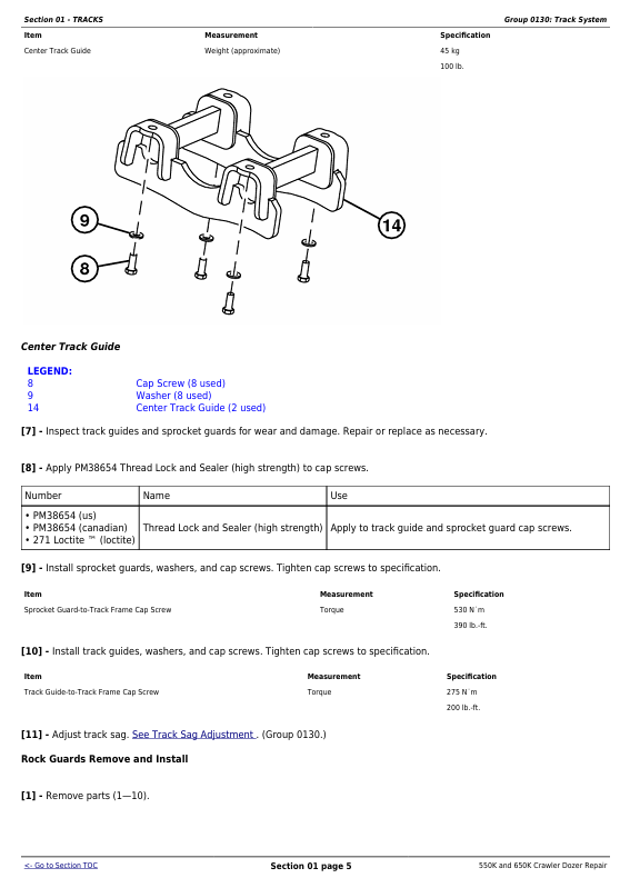 JOHN DEERE 550K AND 650K CRAWLER DOZER REPAIR TECHNICAL MANUAL TM12289