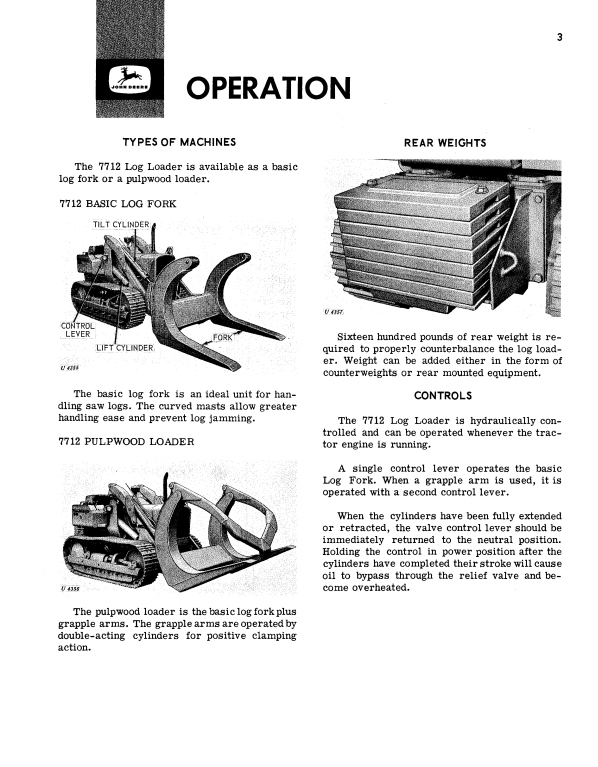 JOHN DEERE 7712 LOG LOADER ATTACHMENT OPERATOR MANUAL OMU40536
